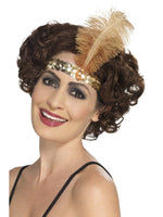 Flapper Headband, Gold, with Feather