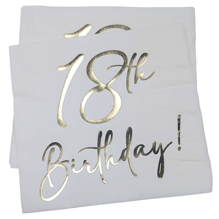 18th Birthday White & Gold Napkins