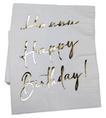Happy Birthday White & Gold Napkins