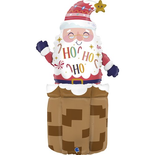 28" Adorable Santa In Chimney Stand Up Air Fill Balloon