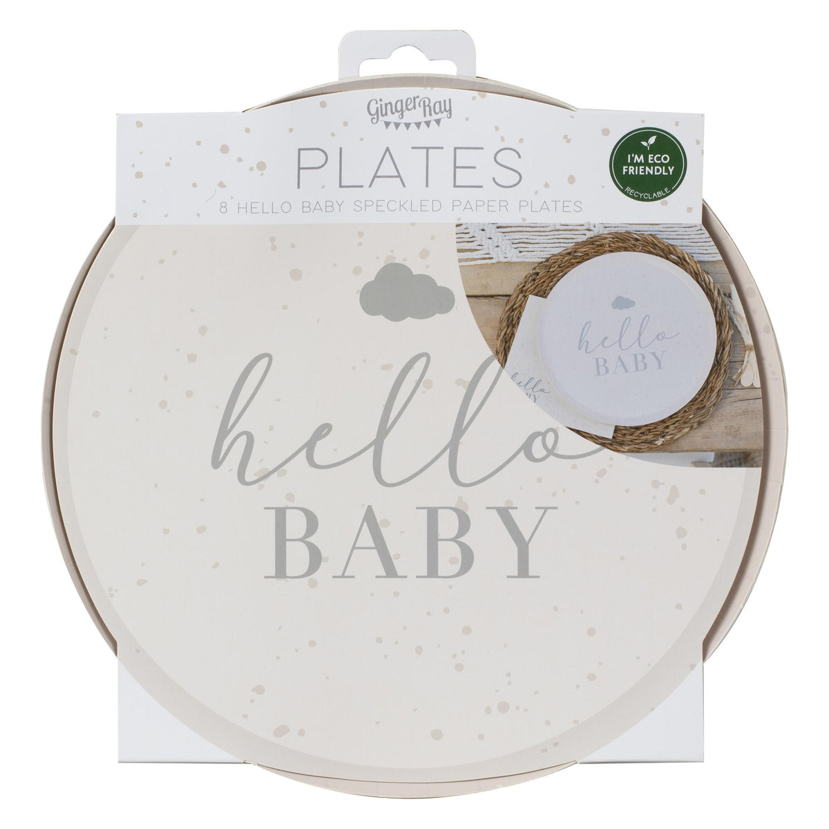 Hello Baby Neutral Baby Shower Plates - 8pk