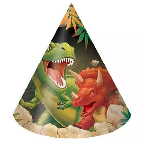 Dino Blast Party Cone Shaped Hats - 8pk