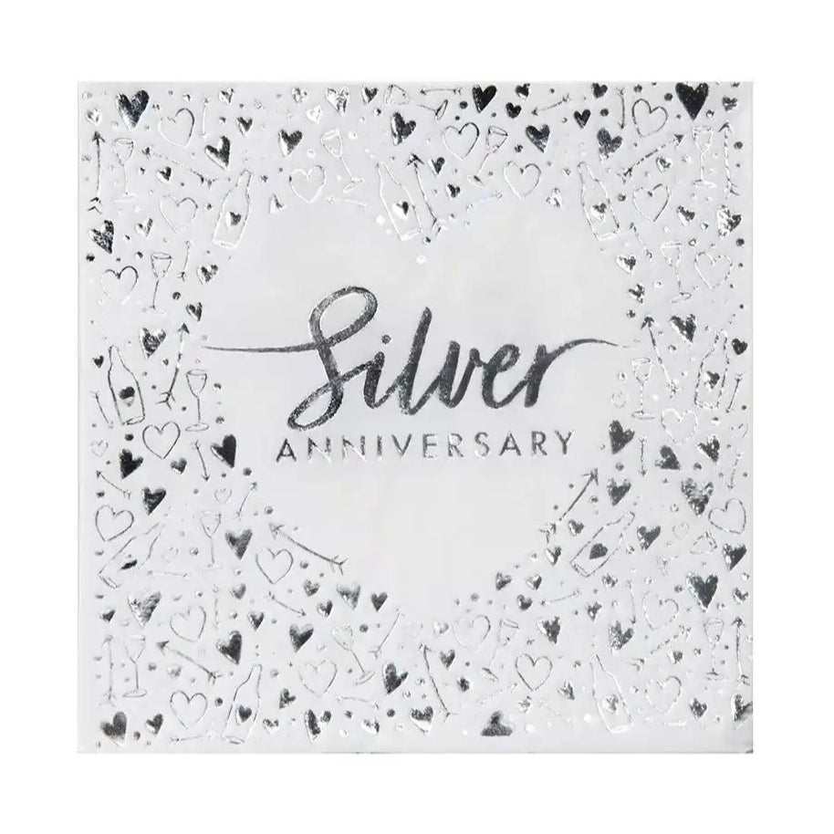 25 Years Silver Anniversary Foil Stamped Paper Napkins - 16pk