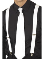 White Elasticated Braces, White, with Metal Hold Clip